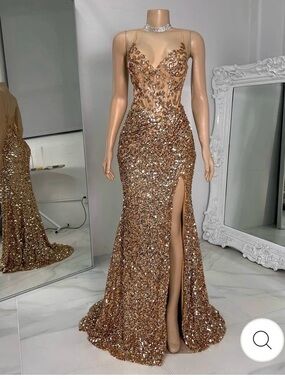 Gold Sequin Evening Gown with Side Slit
